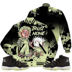 11 School Halloween Varsity Jacket, Retro Inner Beast 11s Shirt, Trust No One Scary Outfits Streetwear Sneaker Shirts Clothes Fabric Athletic Casual