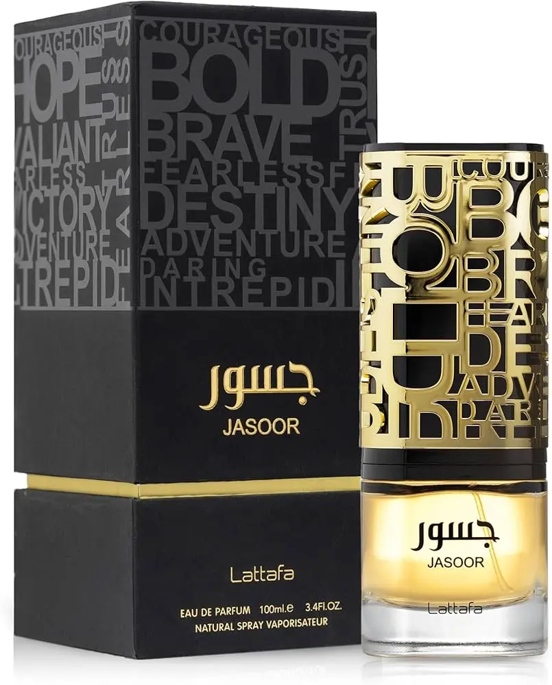 Lattafa Jasoor Eau de Parfum for Men - Men's Cologne, 3.4 oz/100 ml, Long-Lasting Arabic Inspired Scent with Aromatic Bergamot, Leather, Tonka, Lavender, Bergamot Amber Vetiver, Woody Amber Notes, Citrus, Signature Scent, Self Care Products, Smelling Good