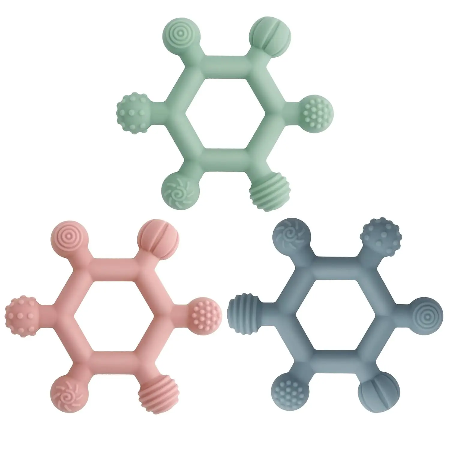 Halloween Gift 3 Pack Silicone Baby Teething Toys, BPA-Free Chew Toys for Teething Relief, Baby Teethers for 6-24 Months, Green Blue & Pink