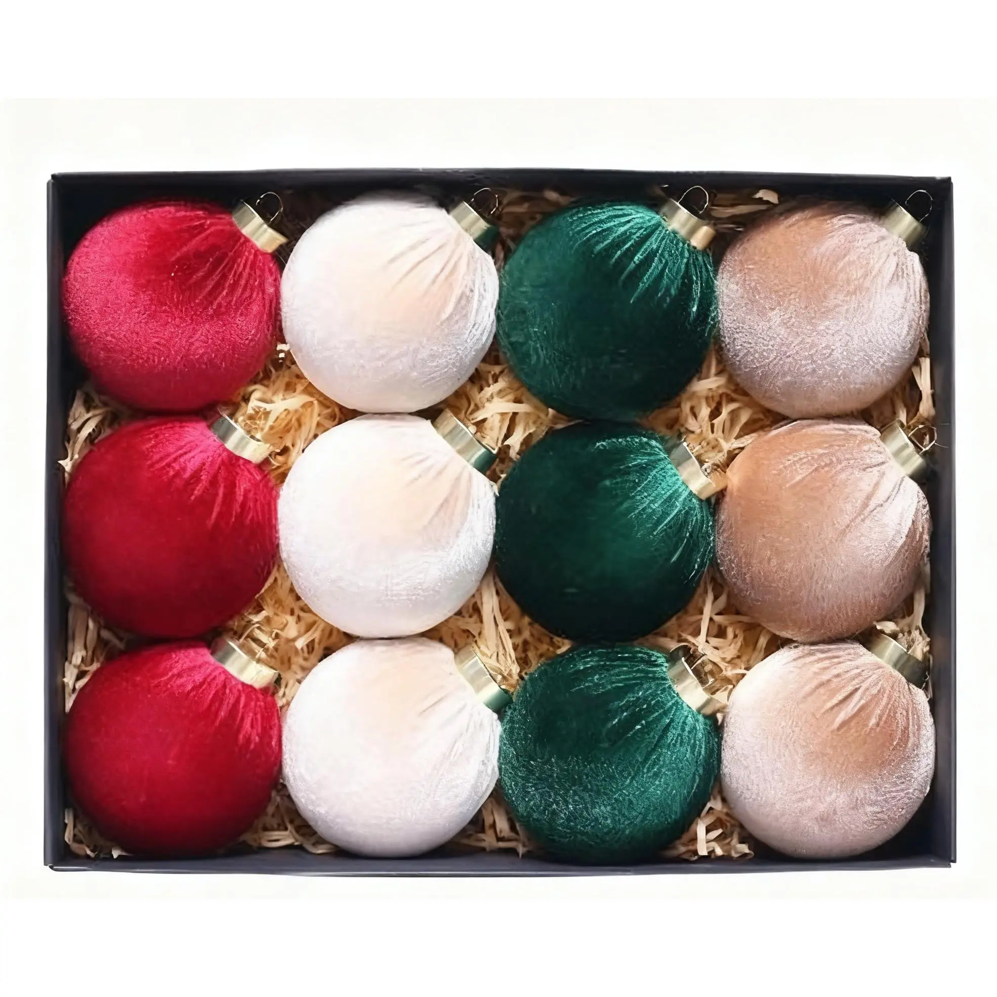 12PCS Shatterproof Velvet Christmas Balls - 3.15 Inch Fabric Covered Ornaments, Festive Tree Decor for Home, Party & Tabletop Display (Red and White)