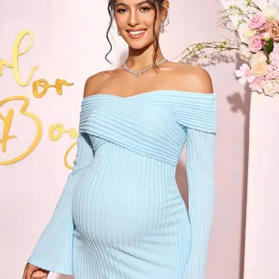 Off The Shoulder Amazon Maternity Dress Blue - TikTok Shop