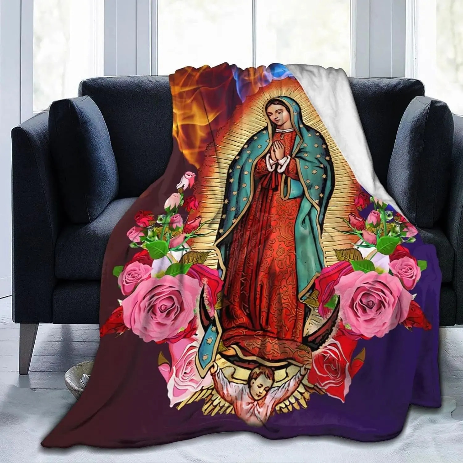 Catholic Gifts Throw Blanket Ultra-Soft Micro Fleece Blanket Religious Christian Gifts for Women Blanket for Bed Couch Living Room (Our Lady of Virgin Mary cozy