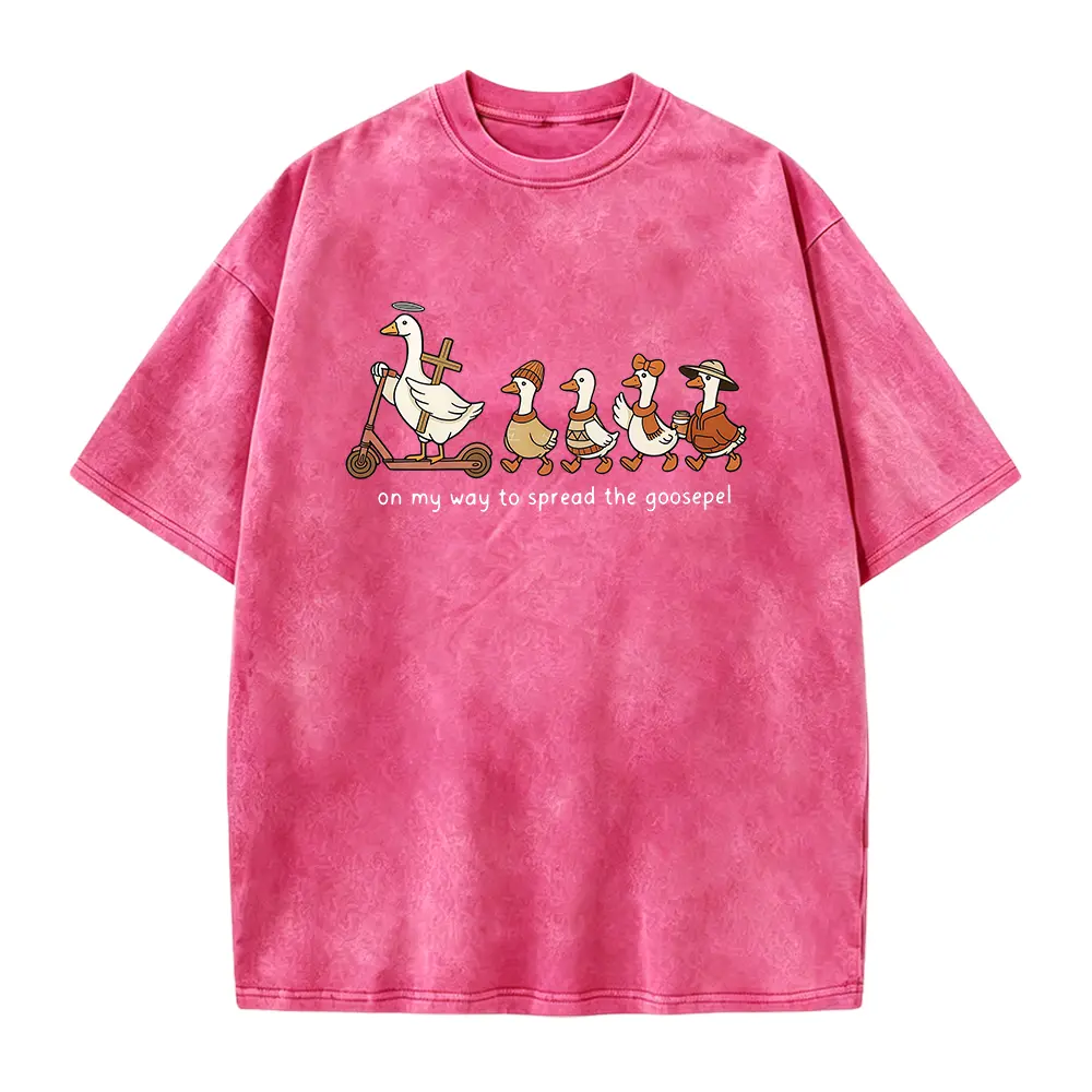 Washed Women's T-Shirt, Fun Goose Christian T-Shirt, Vintage Autumn Goose Print Top, Gospel Pastoral Fellowship Travel T-Shirt, Faith Gift, Autumn Pattern T-Shirt, Local Warehouse