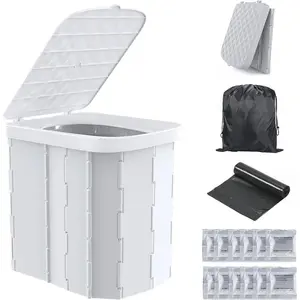 Portable Folding XL Camping Toilet with Lid for Adults, Portable Potty Porta Potty for Car Travel Outdoor Camping, Grey