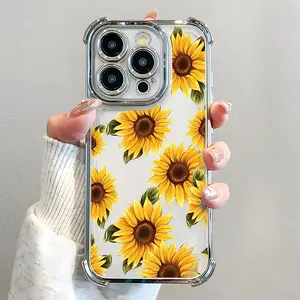 Chrysanthemum Pattern Phone Case , Electroplated Cover with Airbag Shockproof Slim Soft TPU Cover for iPhone 11 12 13 14 15 16 Pro Max Plus Flower Y2K