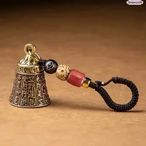 Handmade Tibetan Style Bell Keychain, Vintage Woven Rope Bag Charm with Beads, Lucky Bell Pendant for Car Keys, Backpack, Purse Decoration, Boho Travel Accessory and Gift