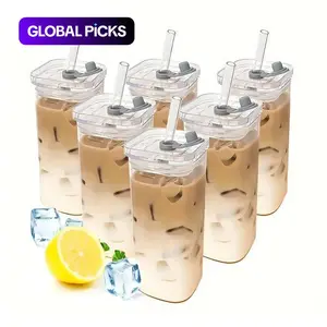 1/2/4/6 Counts Drinking Cup, High Borosilicate Thin Glass Rectangular Heat-resistant Glass Mug with Lid and Straw, Versatile for Hot Or Cold Beverages #GLOBAL PICKS