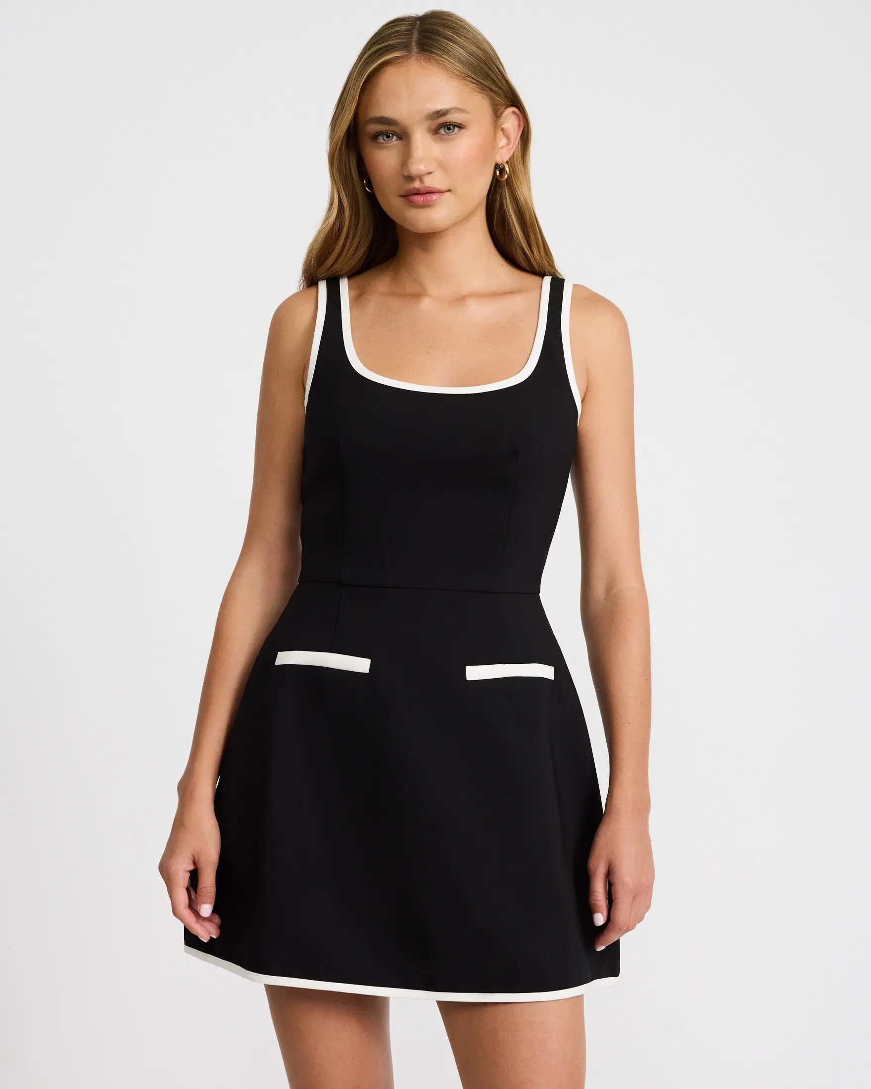 Express Tipped Scoop Neck Fit and Flare Mini Dress