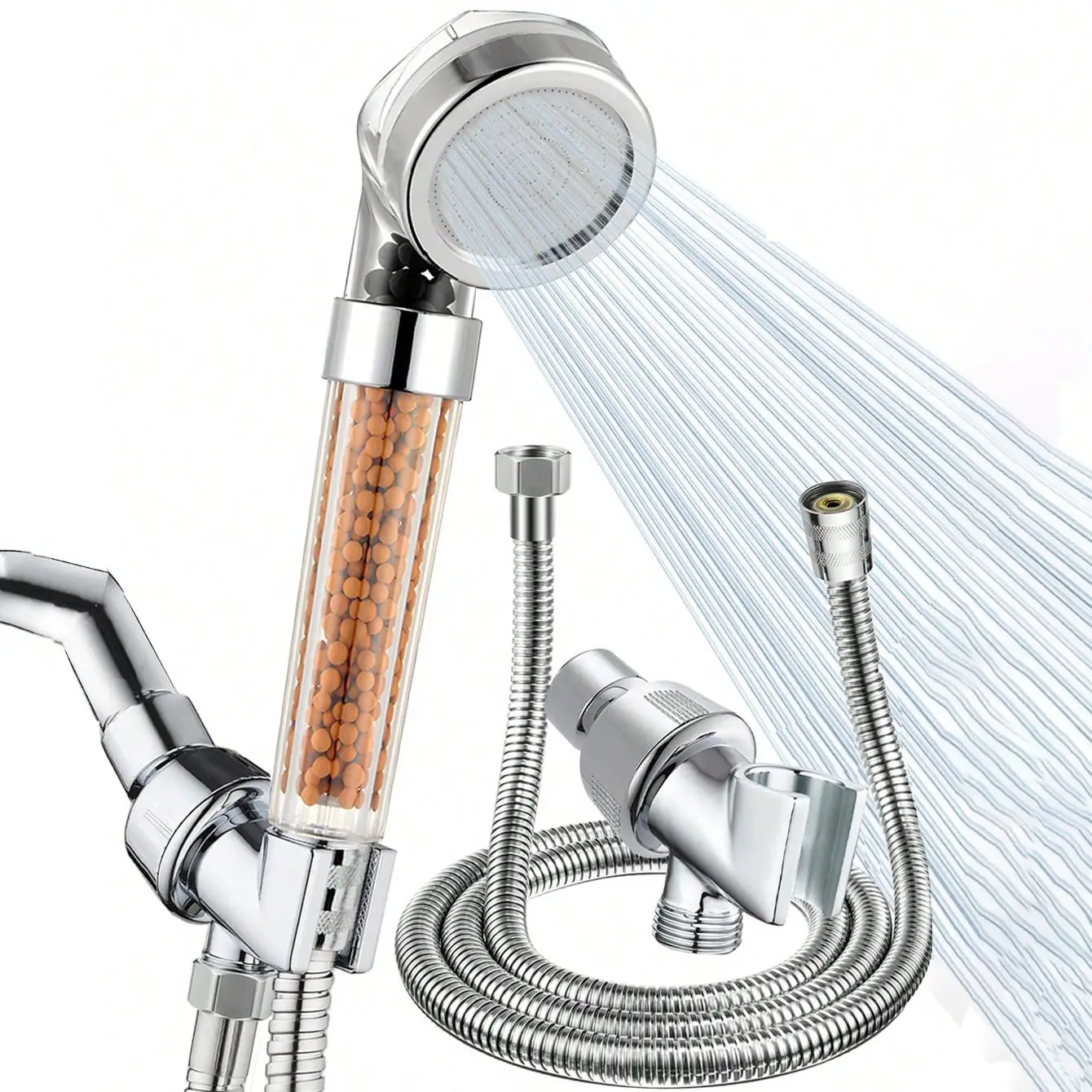 Shower Head Set, Including Filter Shower Head & Stainless Steel Shower Hose & Shower Head Holder, Bathroom Shower Equipment, Modern Shower Head Combo