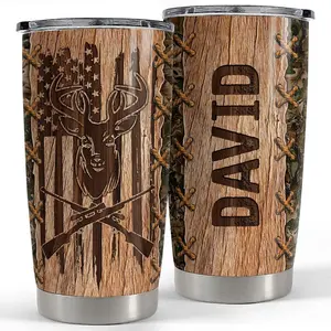 Personalized Deer Hunting Tumbler 20oz With Custom Name, Buck Hunter Stainless Steel Travel Mug, Hunting Gift For Dad, Outdoor Enthusiast Cup, Rustic Gift For Men, Hunter Gear Mug