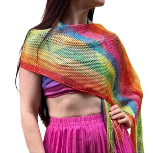Paper & Quartz Shimmer Mesh Pride Scarf Wrap in Rainbow Stripe Unisex Summer Shawl LGBTQ Pride One Size Polyester