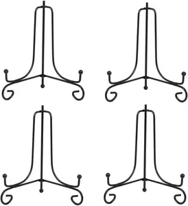 Artliving (4 Pack) 8" Iron Display Stand, Black Iron Easel Plate Display Photo Holder Stand, Displays Picture Frames, Cookbooks, Decorative Plates, Tablets and Art