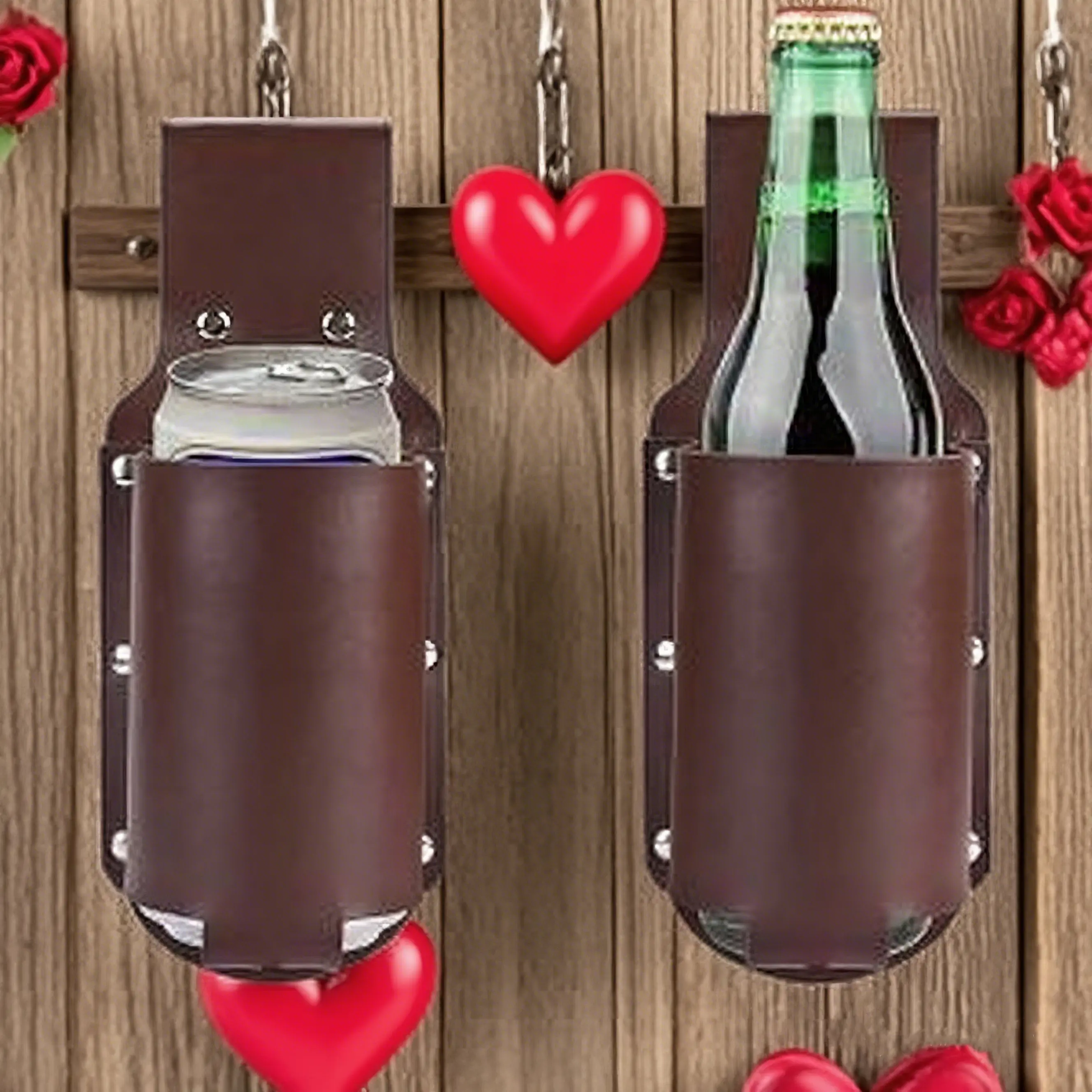 2026 Valentine's Day Classic Leather Bottle Holster - Multi-Use Mexican Beer Holder Waist Bag for Couples - Romantic Festive Gift for Anniversary, Birthday