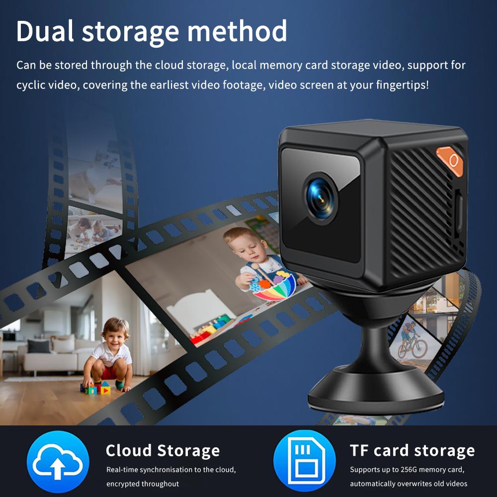 W02 1080P Mini Wireless Indoor Home Security Camera WiFi Pet Camera Baby Monitor Motion Detection Smart Alerts Infrared Night Vision Cloud SD Card Storage App Control Recording Surveillance with