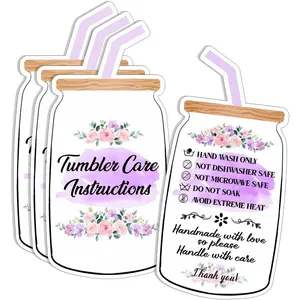 Tumbler Cup Cards, Cup Care Instructions Cards, Glass Cup Care Cards, Instruction Insert for Small Business, Customer Directions Cards, Small Online Shop Package Insert, 50 Pack (CupCare-Purple)