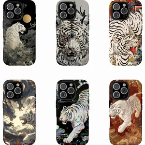 Vintage Chinese Tigers Phone Case, Cute Tiger Collage, Japanese Traditional Art Print Big Cat Case for Samsung and iPhone 17 16 15 14 13 12 11 Pro Max