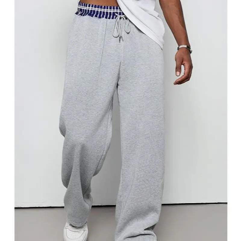 Light Grey Blue Striped Elastic Waist