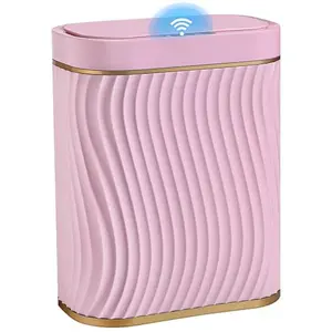 Pink Bathroom Small Trash Can with Automatic Touchless Lid, 2.6 Gallon Smart Garbage Can Narrow Waterproof Trash Bin for Bedroom, Office, Living Room