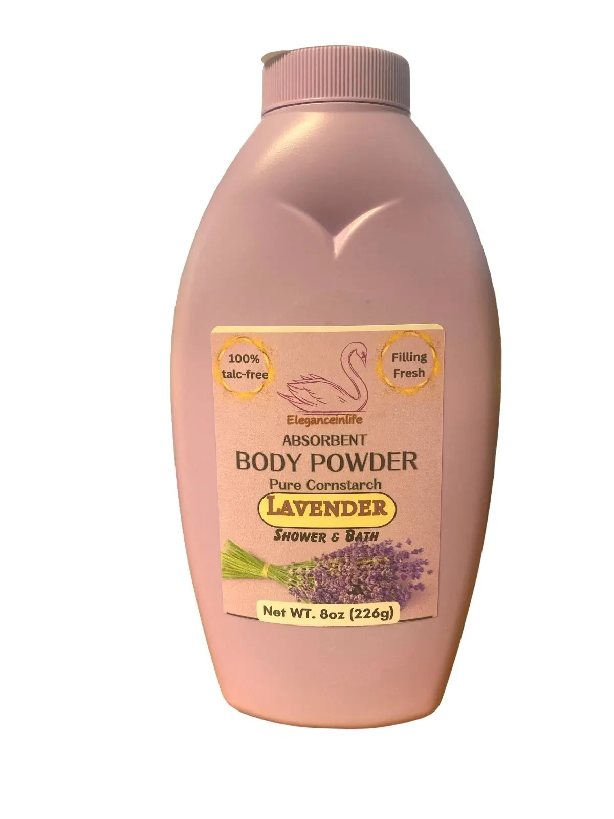 Eleganceinlife Pure Cornstarch Absorbent Body Powder - 100% Talc-Free with Lavender Scent, 8 oz (226g)