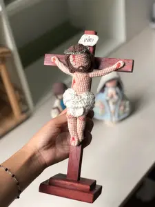 Handmade Crochet Jesus on the Cross – Amigurumi Crucifix, Christian Home Decor & Religious Gift ,Fait,Easter or Baptism Gift Idea