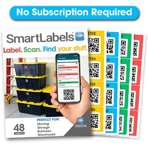 Labels QR Code Stickers Pack of 48 (Original) Made in USA - QR Code Labels for Storage & Inventory Tracking, Storage Unit Organization, App Stickers for Inventory Organization & Moving Supplies