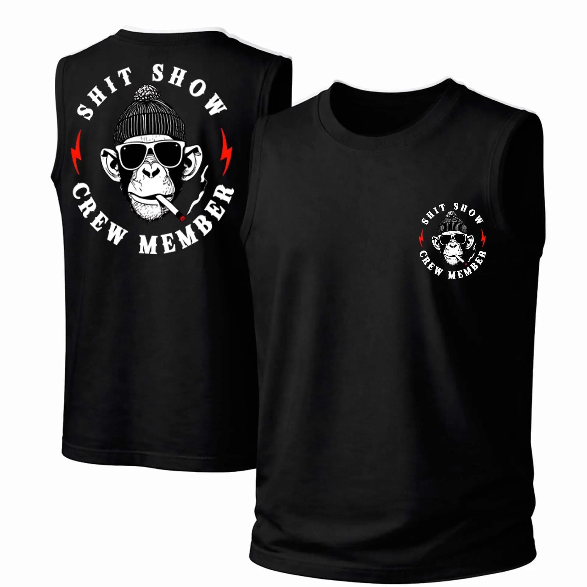 Men's Cotton Sleeveless Tank Top - Shit Show Crew Member Printed Style. This Is A Casual Item Suitable For Both Men And Women, Especially Perfect For Spring And Summer; The Cool Print And Classic Crew Neck Cut