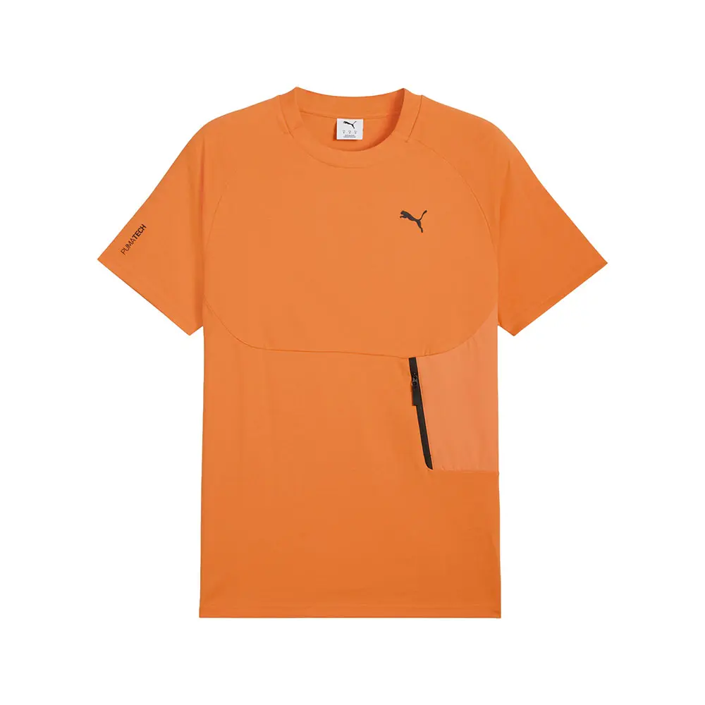 PUMA Mens Pumatech Pocket Crew Neck Short Sleeve Casual Tops Casual Moisture Wicking - Orange