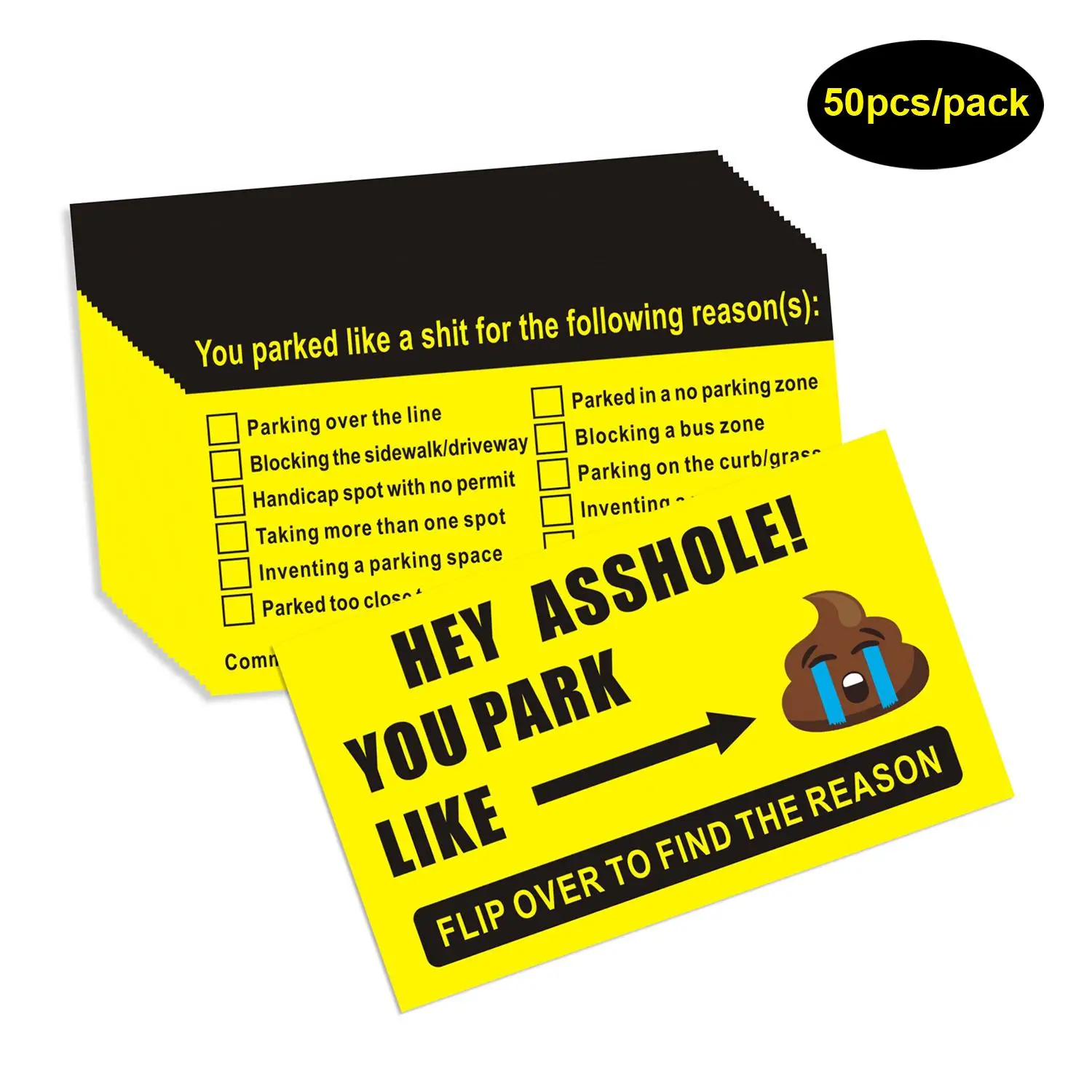 Cartoon Funny Car Parking Card, 50pcs/pack Humorous Interesting Car Parking Warning Card, Practical Car Parking Reminding Card for Daily Use
