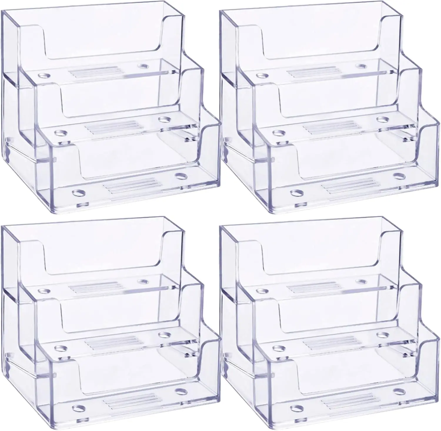 4Pcs 180 Cards Capacity Business Card Holder for Desk 3 Tiers Clear Acrylic Stand for Business Card Organizer Storage Holder Display for Office and Company