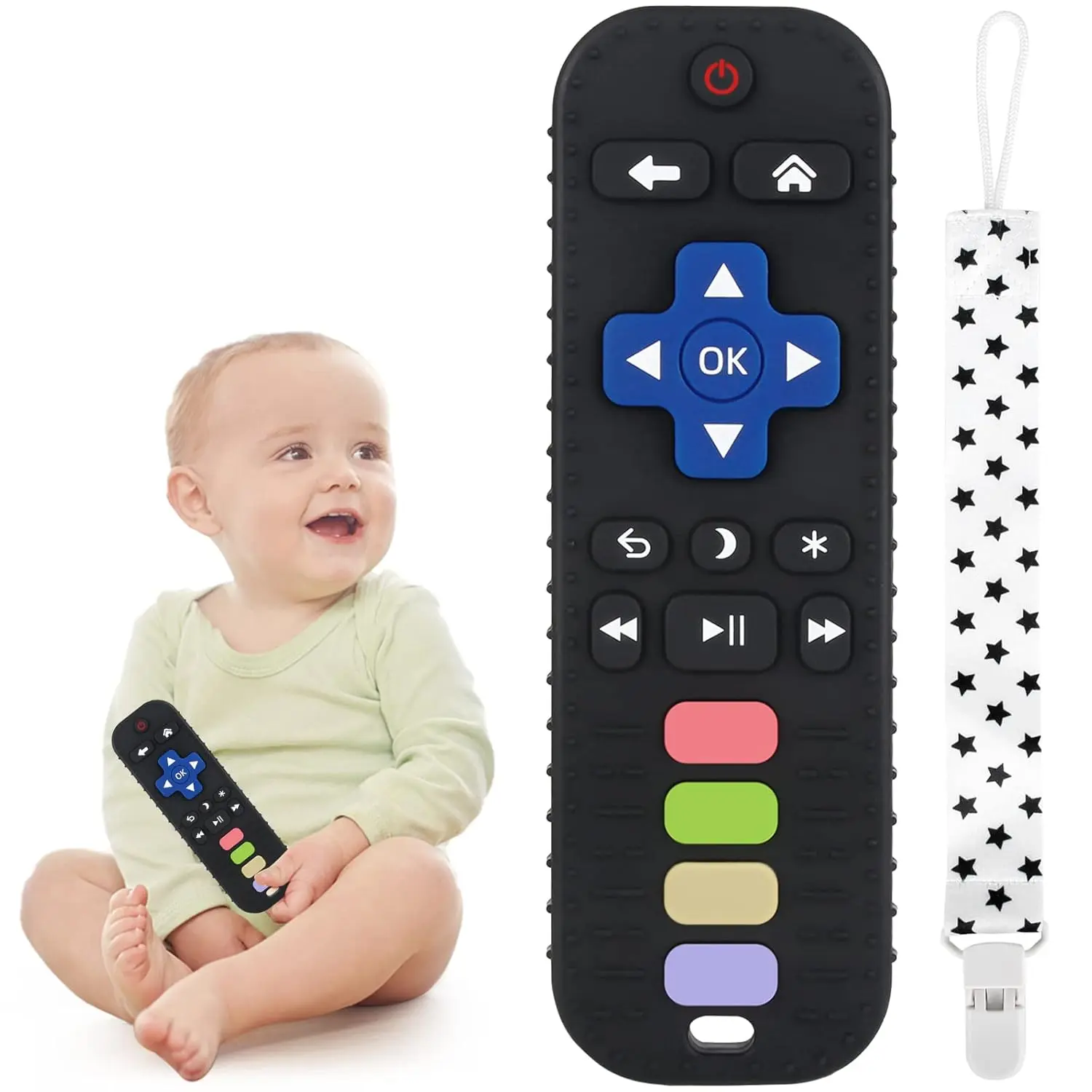 Best Baby Teether Toy for 3-24 Months – TV Remote Shape Chew Toy for Teething Relief (Black) – Perfect Baby Gift