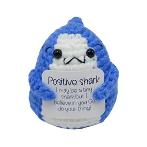 Cute Handmade Crochet Shark with Emotional Support Card, Unique Gift for Shark Lovers, DIY Crochet Doll for Beginners Adults, Fidget Toys, Cuddly Stuffed Animal, Plush Stuffed Animals for Boys, Girls, Kids, Kawaii Stuffed Animals, Handmade Crochet Figure