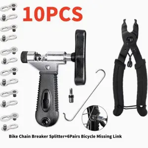 10pcs Bicycle Chain Tool Set - Bike Accessories with Chain Breaker (w/Hook), Link Pliers, 6 Pairs Buckles for Easy Maintenance, Ideal Gift for Cycling Enthusiasts (Road, Mountain Racing Use)