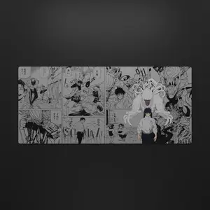 Anime Sorcerer Inspired Manga Deskmat, Black & White Extended Mousepad, Large Gaming Desk Mat for Mechanical Keyboard Setup