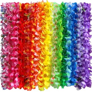 36 Counts Hawaiian Leis Necklace Tropical Luau Hawaii Silk Flower Lei Theme Party Favors Wreaths Headbands Holiday Wedding Beach Birthday Decorations 3 Dozens