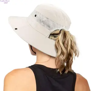 Women’s Wide Brim Mesh Sun Hat with Ponytail , UPF 50+ UV Protection Foldable Outdoor Hat, Lightweight Breathable Summer Cap Perfect for Beach, Fishing, Hiking, Camping & Outdoor Activities