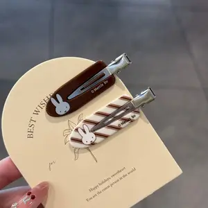 Kawaii Miffy Rabbit Hair Clip Coffee-colored Checkered Miffy Rabbit Traceless Clip Sweet and Retro Girl Cartoon Bangs Clip