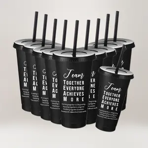 24 Pcs Christmas Thank You Gifts, Team Appreciation Tumblers with Lids and Straw, 24 oz Plastic Employee Cup Inspirational Teamwork Gift for Office Staff Coworker Teacher Nurse (Black)