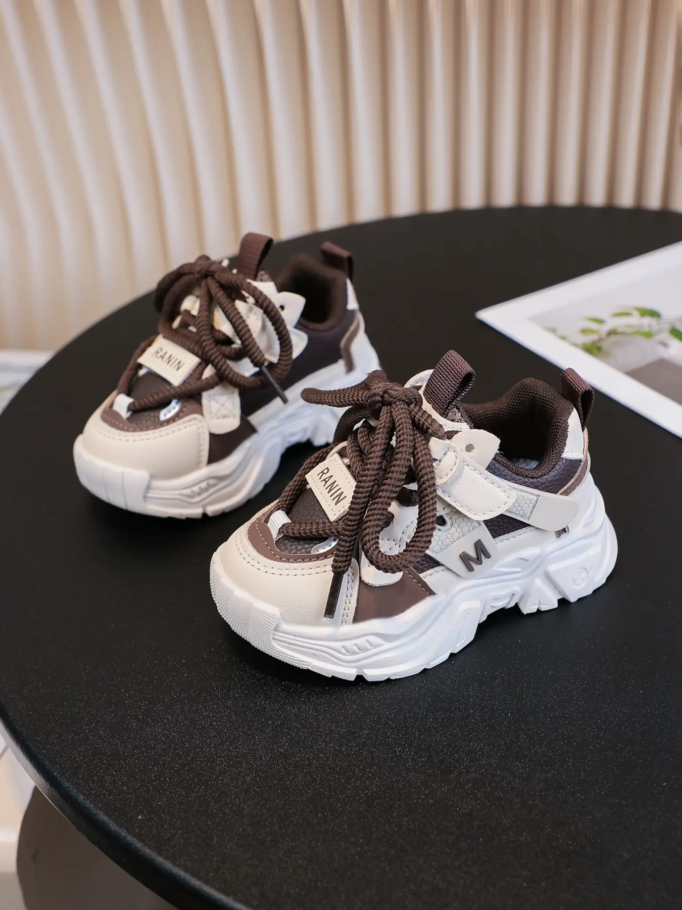 All Season Toddler Kids Casual Low Top Chunky Thick Soled Nonslip Trainers Sneakers, Boys Girls Khaki Brown Dad Shoes, Infant Little Kids Hook and Loop Lace-Up Athletic Shoes, Lightweight Soft Non Slip Breathable Running Shoes