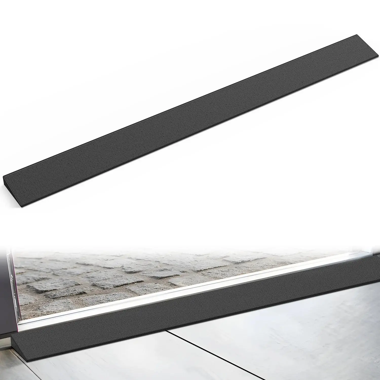 Nilight 1-In Cuttable Portable Rubber Threshold Ramp, 39.4-In Wide 1-In Rise Low-Profile Access Ramp for Curbs, Home Steps (Home Improvement Doorway Accessory)