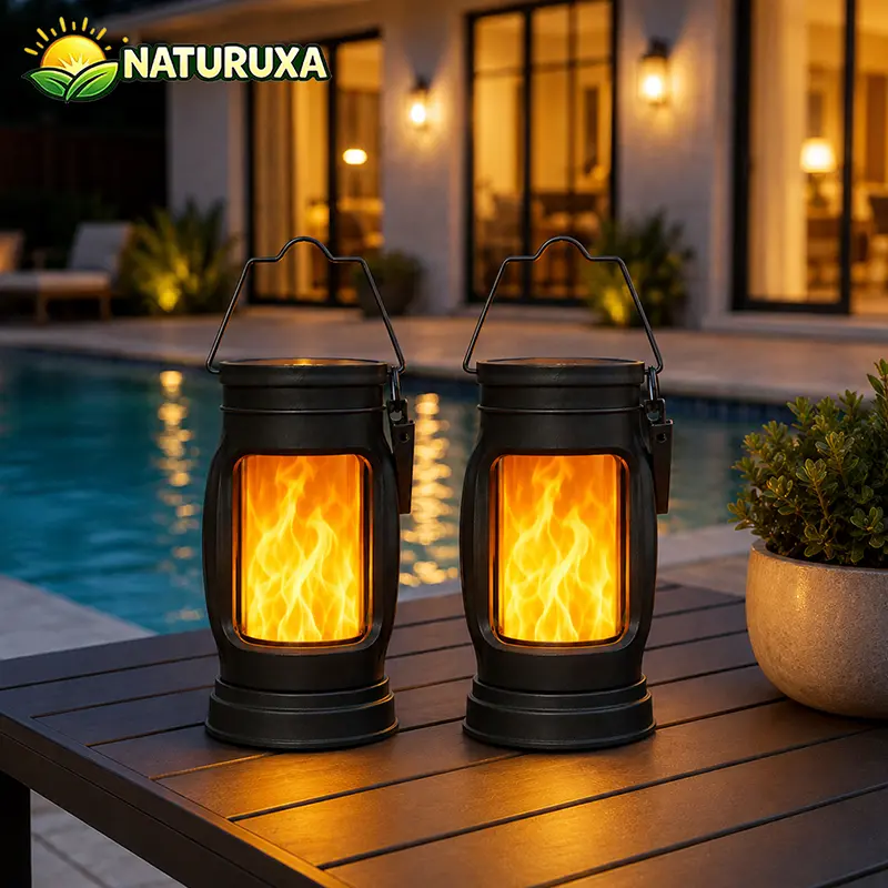 Naturuxa 2/4 Solar Flame Outdoor Lights - Flickering Flame Effect, Monocrystalline Panel, 10-12Hrs Runtime, IP65 Rated, Auto Shut-Off, Clip-On Design for Patio, Camping, Solar Outdoor Lights, Wall Lights