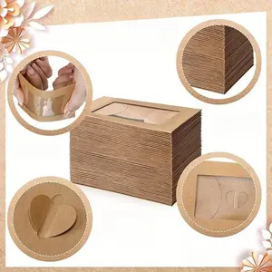 50pcs Mini Kraft Paper Gift Card Envelopes, Heart Shape Closure, Elegant Thank You Cards, Perfect for Weddings & Corporate Events, 4x2 Inches