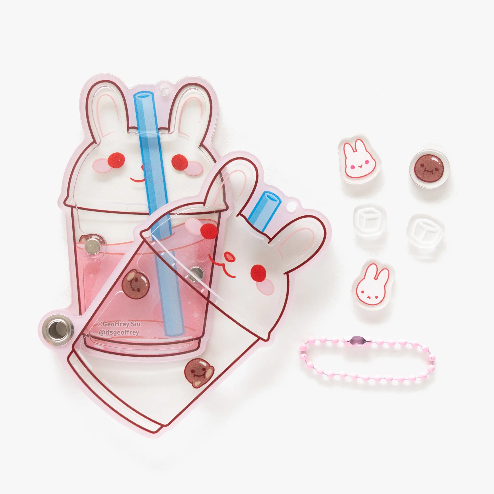 Strawberry Bunny Fillable Shaker Keychain (3.5") Boba Tea Themed Keychain Accessory