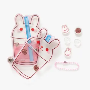 Strawberry Bunny Fillable Shaker Keychain (3.5") Boba Tea Themed Keychain Accessory