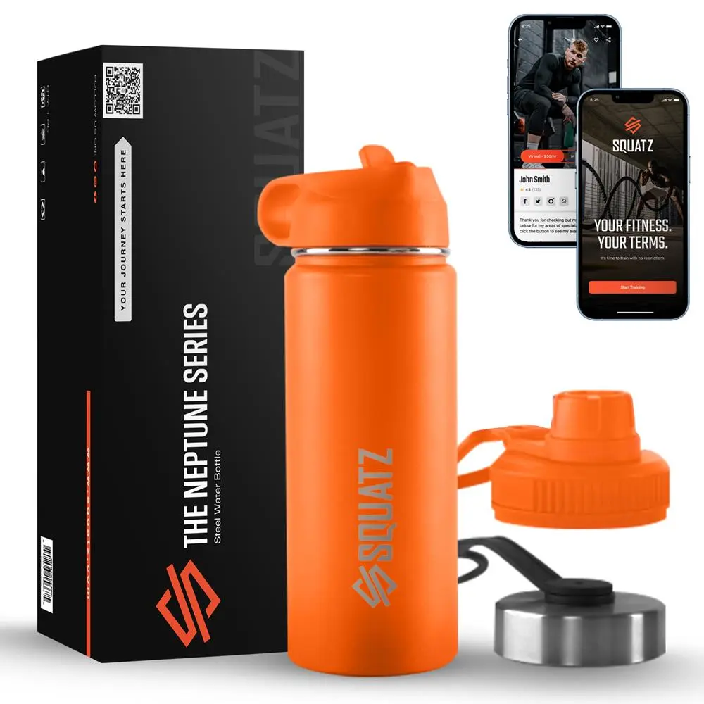 18 Oz Insulated Water Bottle - Orange | Reusable Leakproof Double Wall Vacuum Stainless Steel Bottle Keeps Cold 24H & Hot Upto12H – Portable Bottle for Gym, Sports & Outdoor Travel Use