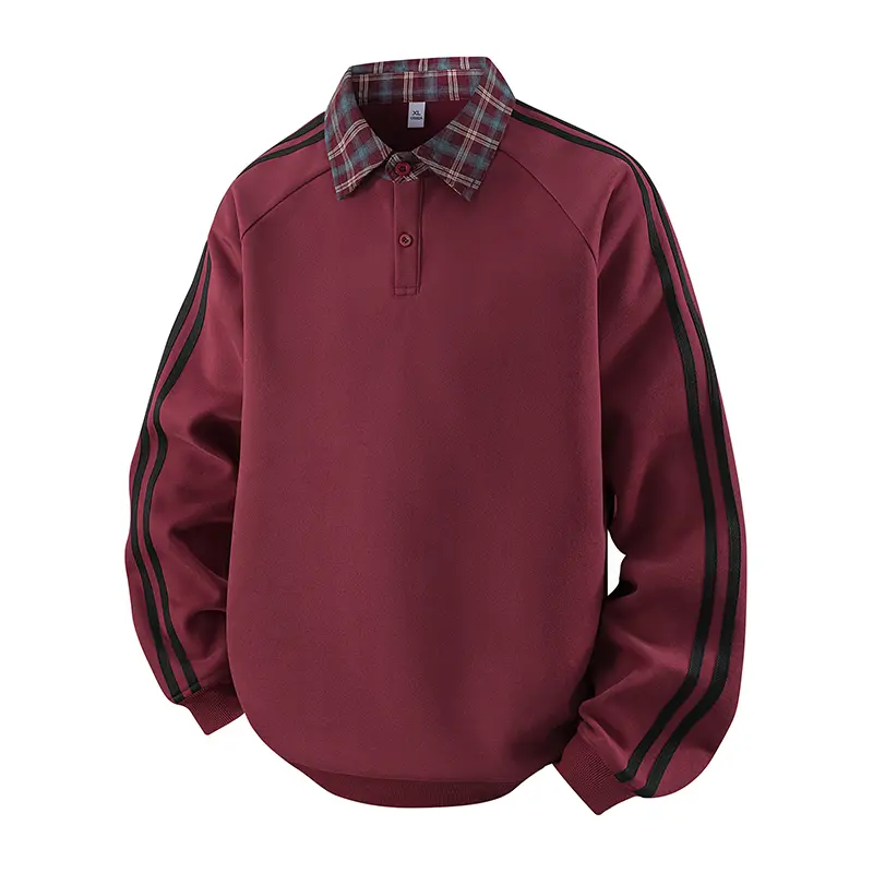Men's Vintage Lapel Collar Loose Fit Plaid Polo Shirt Solid Color Striped Casual Comfortable Sweatshirt, Autumn Winter Pullover, S-5XL Plus Size Versatile Base Long Sleeve T-Shirt, Men's Top Gift for Father Husband