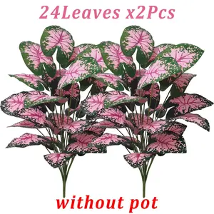2pcs Artificial Colorful Elephant Ear Plants, Nordic Style Decorative Leaf Fake Plants, Low Maintenance Indoor Living Room Decor, Office Desk Greenery, Elegant Artificial Plants