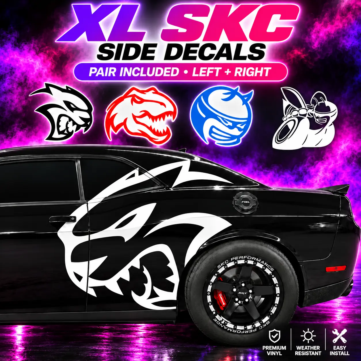 Large Decal Pair for Charger, Challenger, Chrysler 300, Durango, TRX & Grand Cherokee, Multiple Designs & Colors