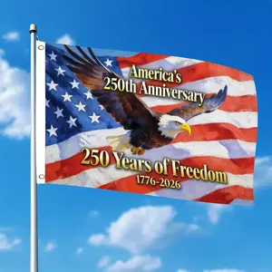 [Bald Eagle American Flag] 2D Flat, 1pc America's 250Th Anniversary Bald Eagle American Flag America 250 Years Patriotic 2D Flat Printing Festival Celebration Design Single-Sided Hanging Two Hole Ring Outdoor Courtyard Flag Decoration, 2D Flat