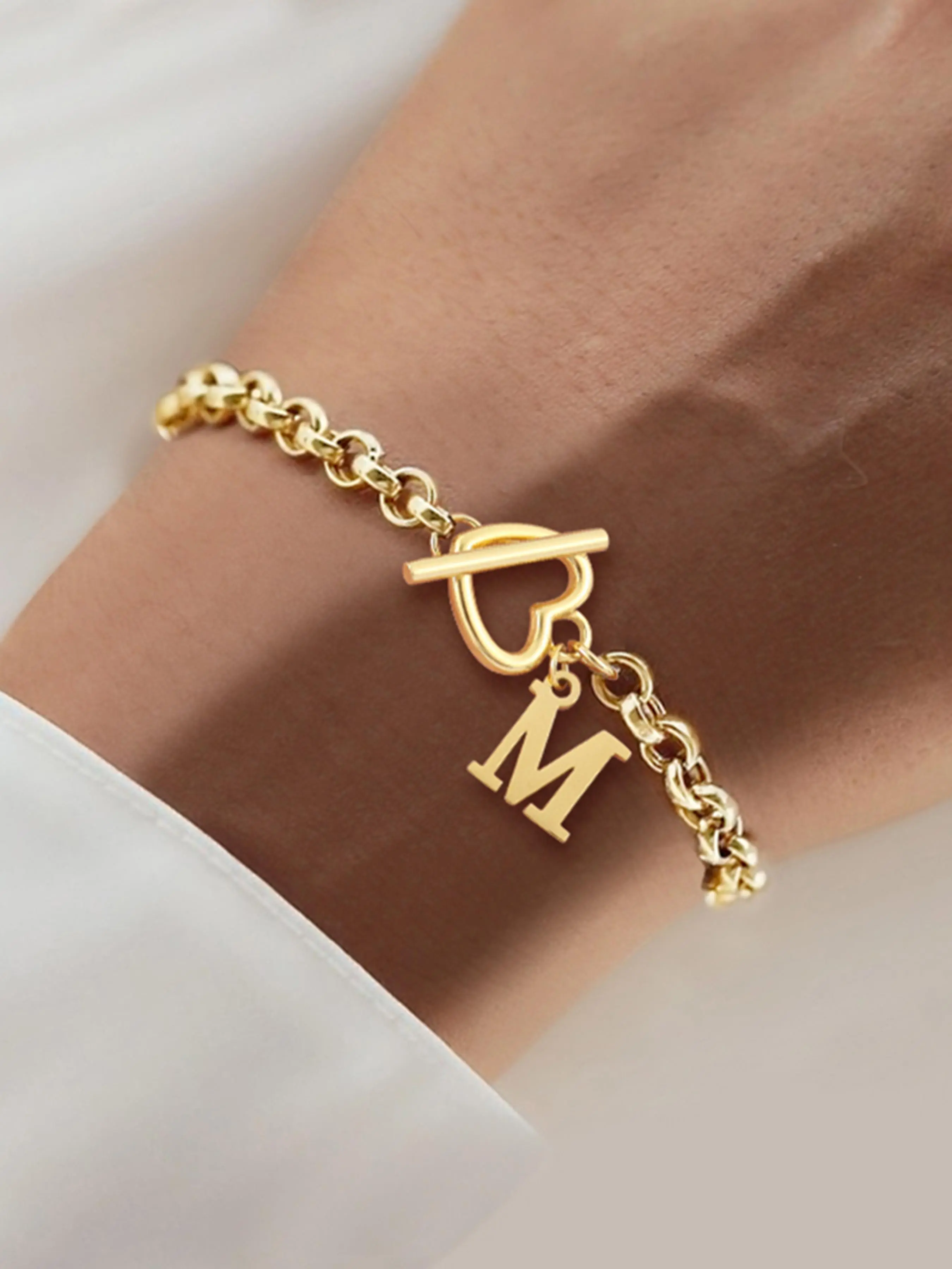Letter & Heart Design Bracelet, Elegant Jewelry Bracelet, Fashionable Jewelry for Women for Party, Daily Clothing Decor, Trendy All-match & Exquisite Jewelry for Birthday Gift