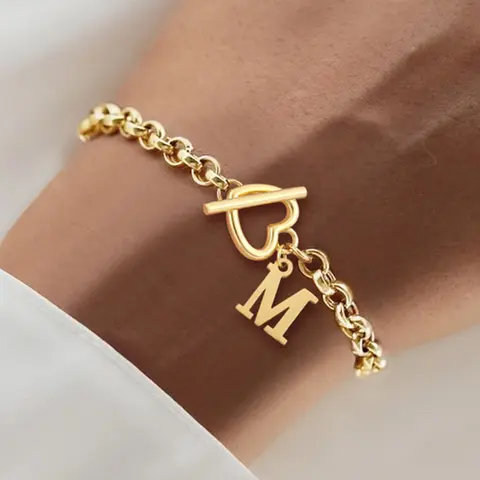Letter & Heart Design Bracelet, Elegant Jewelry Bracelet, Fashionable Jewelry for Women for Party, Daily Clothing Decor, Trendy All-match & Exquisite Jewelry for Birthday Gift